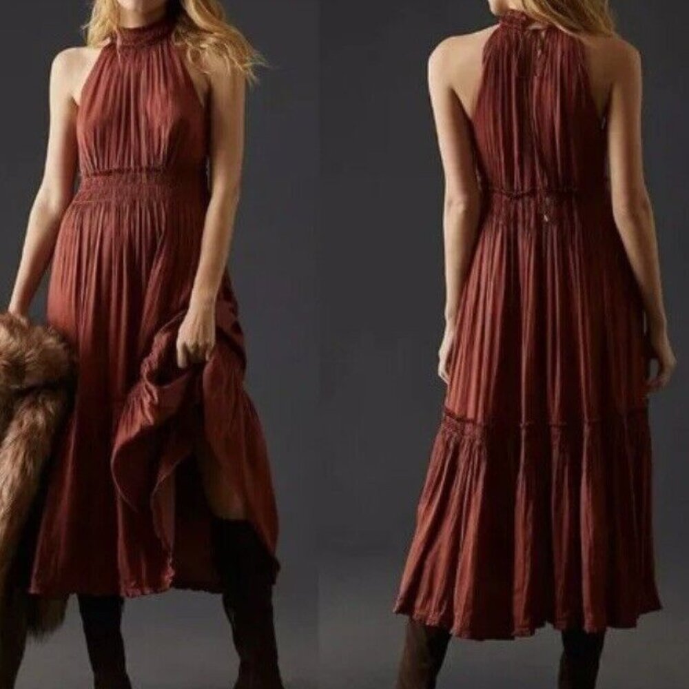 NWT Anthropologie Tiered Halter Midi Dress Rose 4